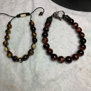 TWO Tigers Eye Red And Brown Bead Bracelets